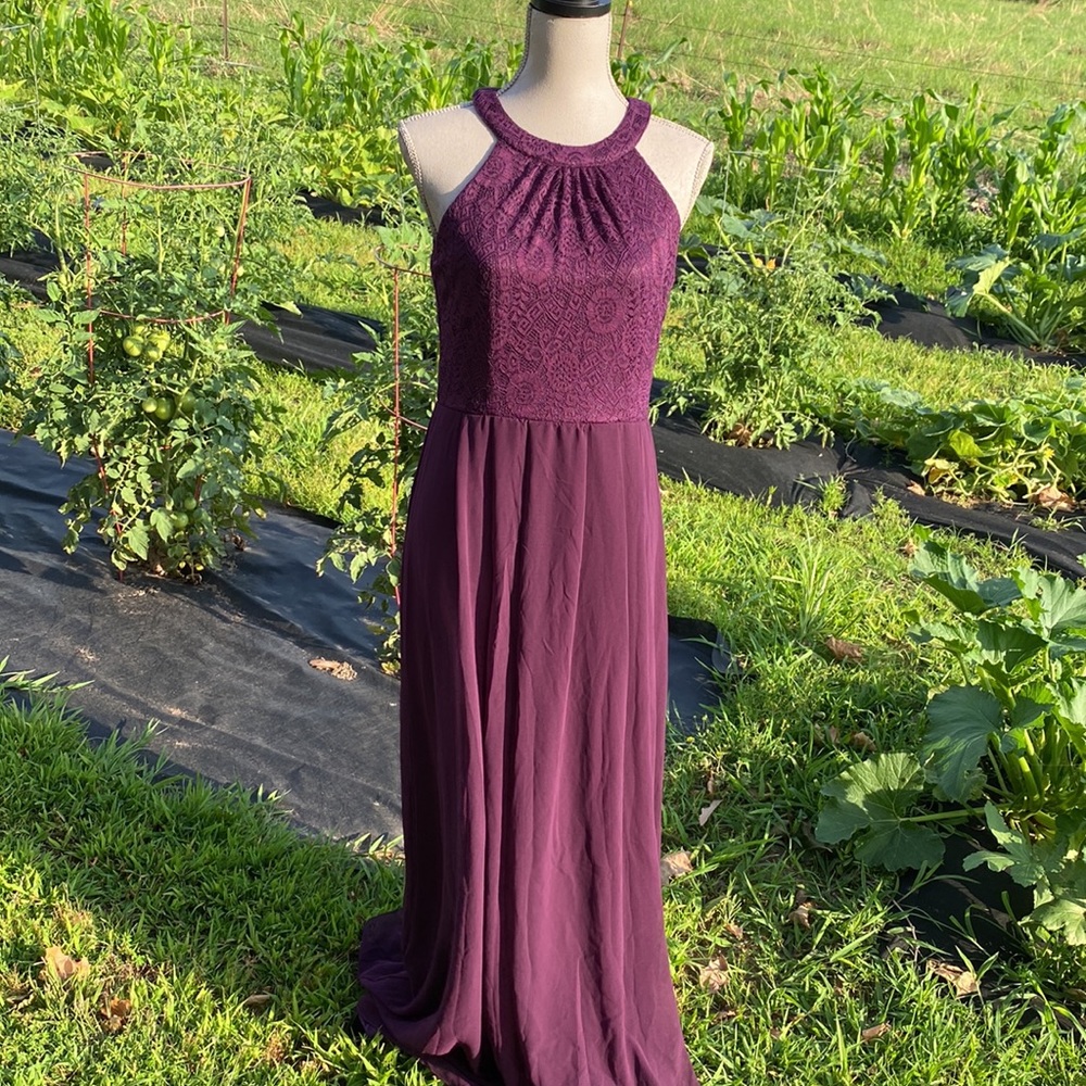 Dressystar Women's Long Dress Halter Lace Chiffon Wedding Bridesmaid Party M NWT